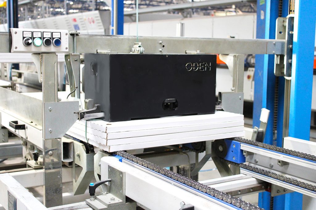 Cabezal de flejado automático cajas línea embalaje paletizado industrial