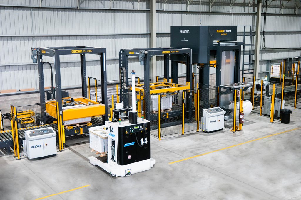 Línea de embalaje de palets automática de Innova en Argenta - Factoría 5